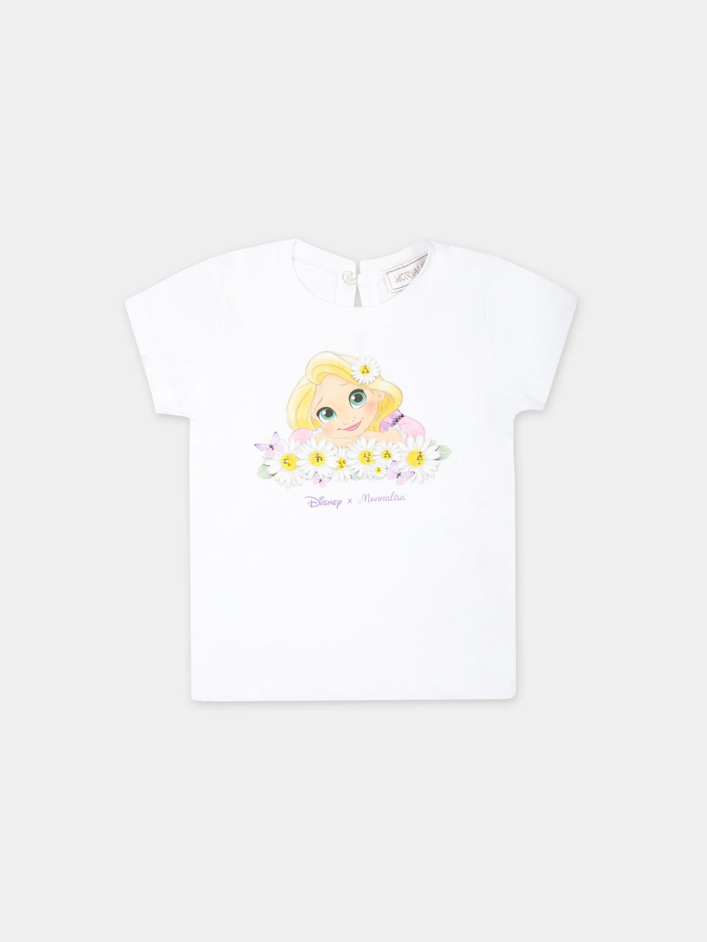 White t-shirt for baby girl with Rapunzel print and logo